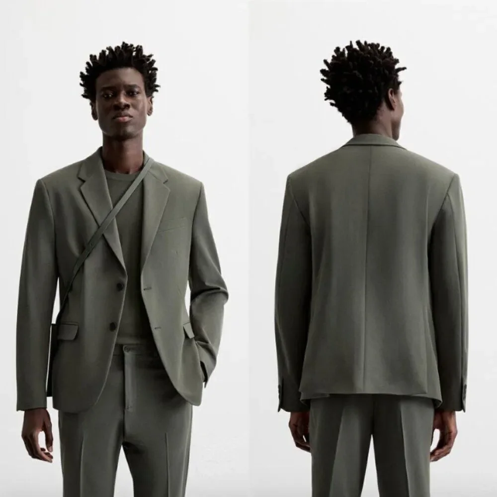 NWT Zara men's muted green Stretch Suit business casual office jacket blazer